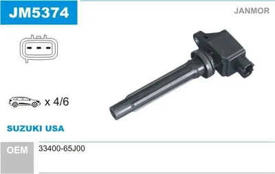 Produktbild von Zündspule JM5374 als Ersatzteil mit Original-Ersatzteilnummer 33400-65J00