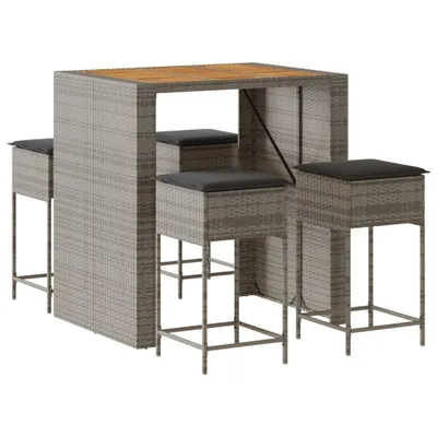 Produktbild von vidaXL 5-tlg. Gartenbar-Set mit Kissen Grau Poly Rattan