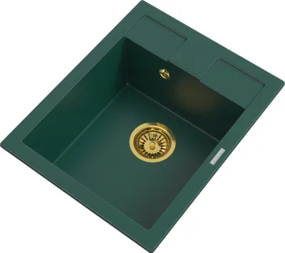 Produktbild von Granitan | GranitSpüle - Spülbecken 1-Kammer - 50x40 cm - Rechteckig - Grün - mit Gold Siphon Manuell - BEST