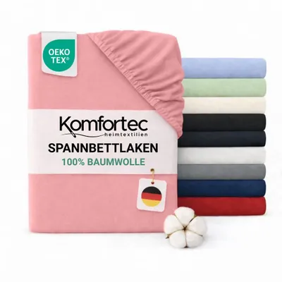 Produktbild von Komfortec Jersey Spannbettlaken 90x200 cm, 100% Baumwolle, Rosa