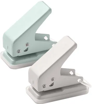 Image de Lot de 2 mini-perforateurs à un trou, perforateurs circulaires de 6 mm (1/4 pouce) avec capacité de 10 perforations. Petit perforateur portable pour papier, carton, papier à carte, piles de cartes et projets artistiques (vert et blanc)