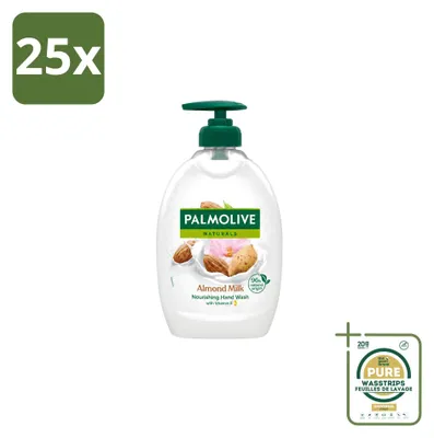 Imagen del producto de 25 unidades de jabón líquido Palmolive, aroma a leche de almendras, con dosificador, 500 ml, pack ahorro