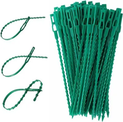 Obrázok produktu pre Záhradné spony – 500 ks – upevnenie rastlín – opora pre rastliny – viazacie pásky – drôt – nastaviteľné – recyklovateľné – 17 × 0,7 cm – zelené