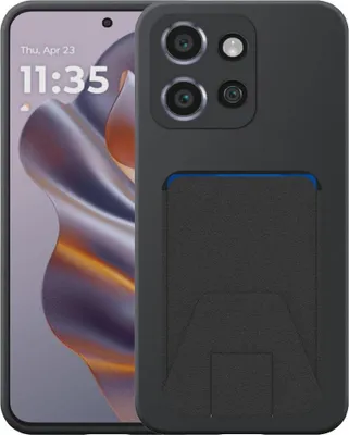 Immagine prodotto di Adatto per Motorola Edge 50 Neo Custodia per telefono con portacarte in pelle regolabile - Custodia posteriore flessibile in silicone TPU con portacarte in pelle regolabile - Nero - Smartphonics