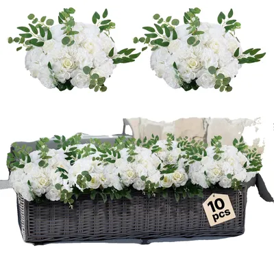 Obrázok produktu pre VEVOR umelé kvety, 10 kusov, priemer 450 mm, biele ruže, kvetinové gule, umelé kytice na svadobné dekorácie, dekorácie na stôl do domácnosti