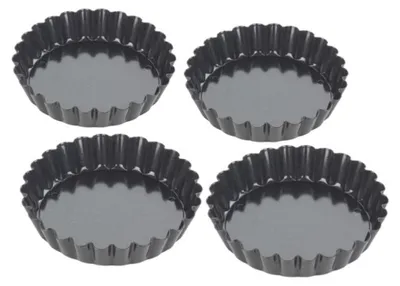 Zdjęcie produktu dla Forma do mini quiche - Z wyjmowanym dnem - Zestaw 4 szt. - 10 cm - Stal węglowa z powłoką nieprzywierającą