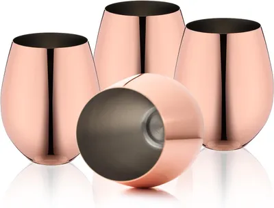 Image de Verres à vin sans pied, 540 ml, lot de 4, couleur rose or, pour une utilisation en extérieur