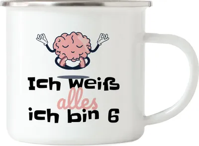 Produktbild von Ich Weiß Alles Ich Bin 6 Emaille Tasse Geschenkidee 6. Geburtstag Humorvoll Sarkastisch