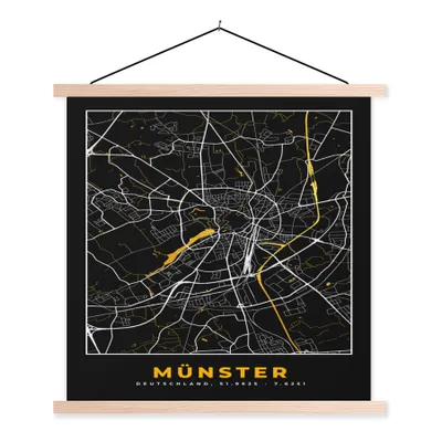 Produktbild von MuchoWow® Textilposter Münster - Stadtplan - Karte - Deutschland - Gold 60x60 cm mit holzfarbenen Rahmen - Wanddekoration