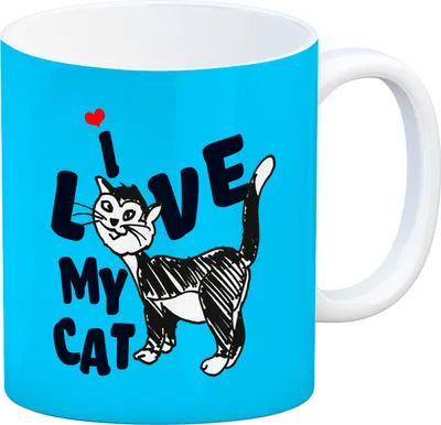 Produktbild von Ich liebe meine Katze Kaffeebecher mit Katzen Motiv und Blauem Hintergrund