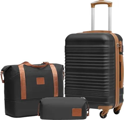 Obrázek produktu pro Sada kufrů COOLIFE ABS hard shell 4 kolečka TSA lock hand luggage set black/brown