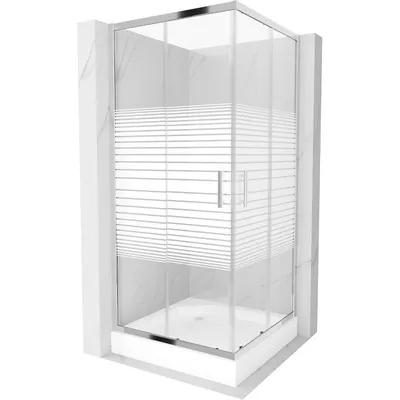 Obrázek produktu pro Mexen Rio čtvercový sprchový kout 90 x 90 cm, Pruhy, Chromovaná + sprchová vanička Rio, Bílá - 860-090-090-01-20-4510