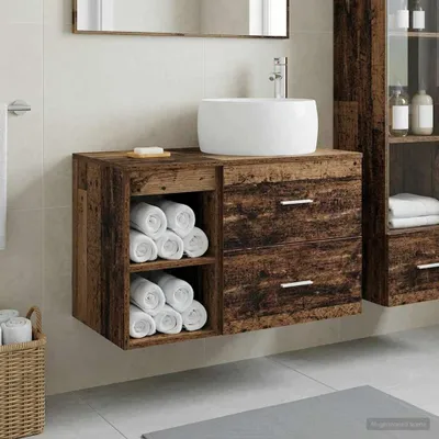 Image de Maison Exclusive - Ensemble de meubles de salle de bain, 2 pièces, en bois recyclé et matériaux composites
