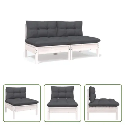 Produktbild von The Living Store 2-Sitzer-Gartensofa mit Kissen Weiß Massivholz Kiefer