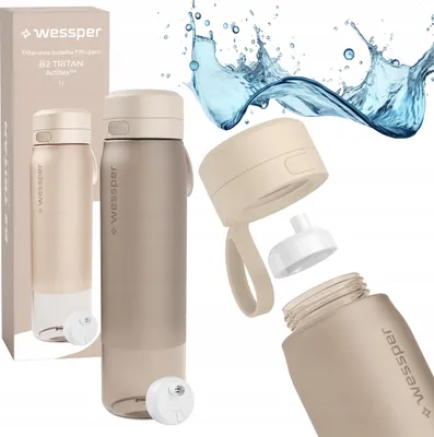Immagine prodotto di Borraccia Wessper 1000ml, tappo filtro acqua in silicone senza BPA, beige
