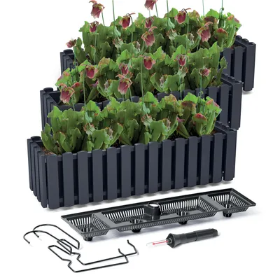 Produktbild von 3X Kvetináč Záhradný Truhlík Boardee Fencycase Balkónový Box Plastový 58 Cm - Antracit + Zavlažovací Systém