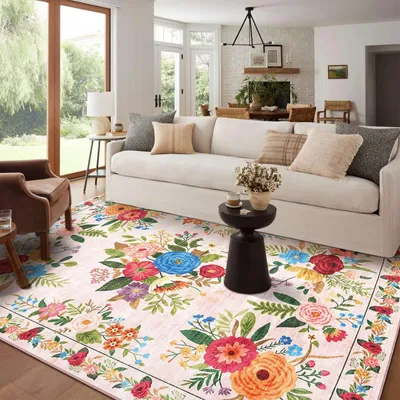 Obrázok produktu pre Veľký koberec, vintage vzor s kvetmi, 160 x 230 cm, umývateľný, vhodný do obývačky