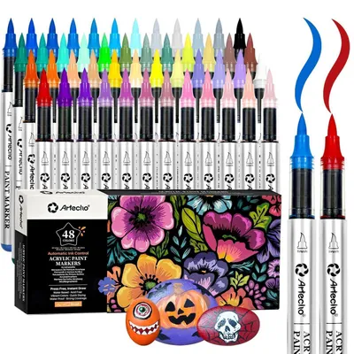 Produktbild von Acrylstifte mit Pinselspitze 48 Farben für diverse Oberflächen, 0,5-5 mm