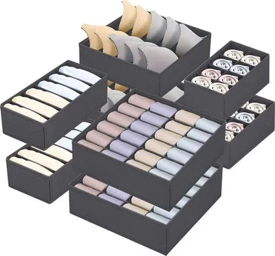 Immagine prodotto di Uniqoos® Set da 8 organizer per biancheria intima: scatole pieghevoli per reggiseni, calze e cravatte, organizer per armadio realizzati in feltro lavabile, colore grigio