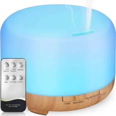 Produktbild von 450 ml Aroma-Diffusor mit Timer und Ultraschall-Technologie - LED-Beleuchtung mit 7 Farben für Büro, Yoga, Spa und Schlafzimmer - Holzfarbe