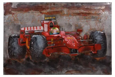 Produktbild von 3D-Metallbild Rennwagen - Stahl Bunt 6x80x120cm | Wandbild Wohnzimmerbild Dekobild Flur Büro