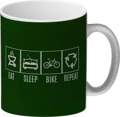 Produktbild von Eat, sleep, BIKE, repeat Glitzer-Kaffeebecher Auf der Suche nach einem