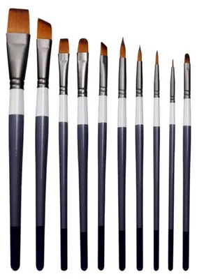 Produktbild von 10er-Set Nylonpinsel für Studenten – Malwerkzeug für Aquarell, Gouache, Acryl und Öl