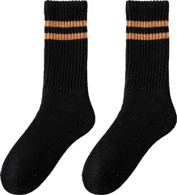 Produktbild von Gestreifte Damen-Wollsocken, farblich abgesetzt, dick, knöchelhoch, warme Frotteesocken für den Winter, ideal für Sport, Fitness, Laufen und den Alltag