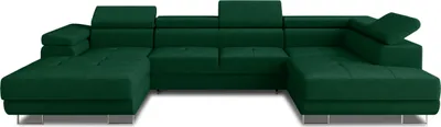 Produktbild von Wohnlandschaft Caris U mit Schlaffunktion und einstellbare Kopfstützen, Ecksofa mit zwei Bettkästen, Couch, Sofa, Bettsofa (Grün (Kronos 19), Ecksofa Links)