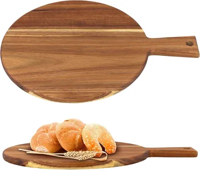 Image de Assiettes à pizza en bois avec poignée, 30x40x1,5 cm, lot de 2, pour servir