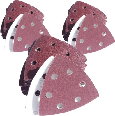 Produktbild von 25 Stück Delta Schleifdreiecke 93x93x93mm Körnung P100 KLETT Schleifscheiben Schleifpapier mit 6 Loch Deltaschleifer Schleifblätter BOHRFUX