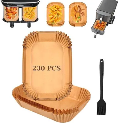 Zdjęcie produktu dla Zestaw papieru do frytkownicy na gorące powietrze XL z silikonową szczotką do wyjmowania, 230 arkuszy, pojemność 9,5 l