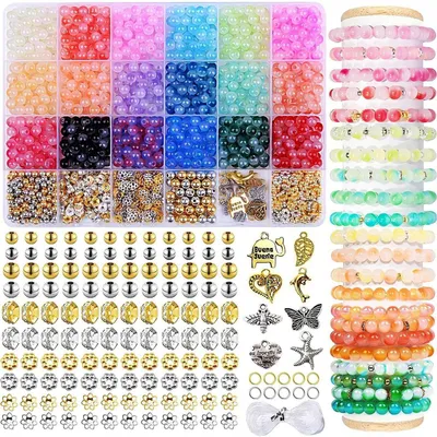 Produktbild von Schmuck Selber Machen Set, 1180 Natursteinperlen 5-8mm, 18 Farben, DIY Bastelset