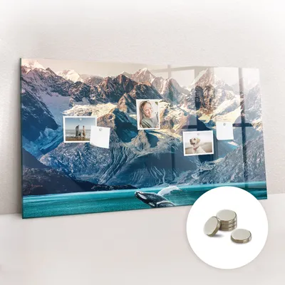 Produktbild von Magnetische Wandtafel aus Glas – Memotafel mit gebogener Vorderseite – Enthält 5 Magnete – 120x60 cm – "Walwasser"-Design