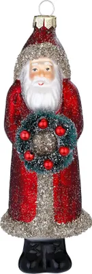 Produktbild von Christbaumschmuck Glas 15cm Weihnachtsmann mit Kranz Figur Rot / Gold