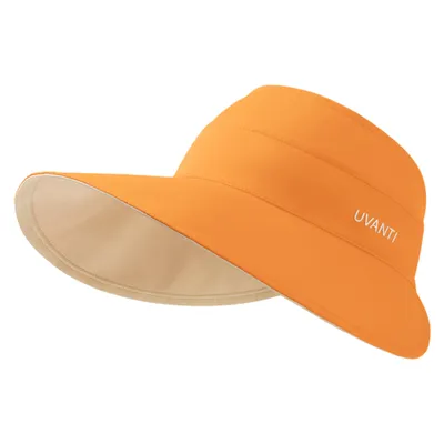 Obrázok produktu pre Dámsky slnečný šilt, široký okraj, skladací plážový klobúk, UV ochrana, vhodný na chvost, ideálny na leto a outdoorové aktivity (béžová + oranžová)