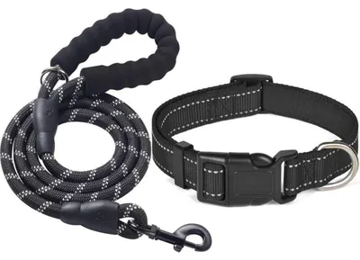 Immagine prodotto di Guinzaglio per cani, con manico imbottito, in nylon, riflettente, nero, lunghezza 150 cm