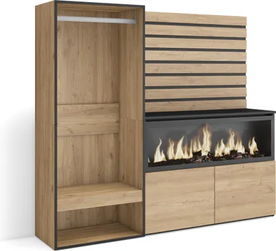 Produktbild von Sideboard, Kommode, 167x35x145 cm, Für Schlafzimmer, Zimmer, Elektrokamin XXL, Offener Kleiderschrank, Eiche farbe