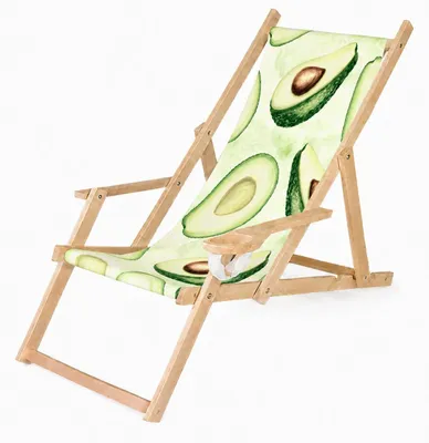 Produktbild von Holz Klappliegestuhl mit Armlehne und Getränkehalter, Avocado Motiv, klappbar