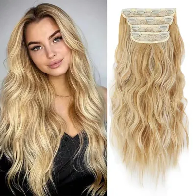 Produktbild von XFSRG 4 Stück Clip in Haarverlängerungen Wellige Haarverlängerungen 55 CM Extensions Haarextension Clip in Synthetisches Haarteil für Damen Langes Voluminöses Haar (#4)
