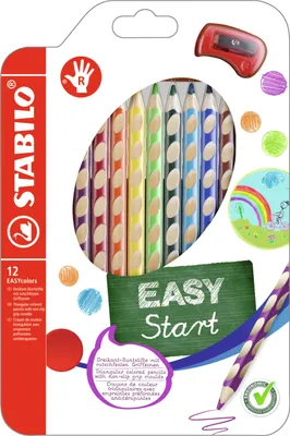 Produktbild von Ergonomischer Buntstift für Rechtshänder - STABILO EASYcolors - 12er Pack mit Spitzer - mit 12 verschiedenen Farben