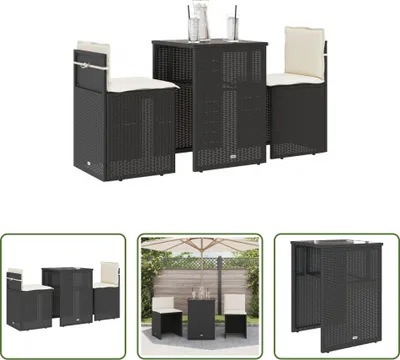 Produktbild von The Living Store 3-tlg. Bistro-Set mit Kissen Schwarz Poly Rattan