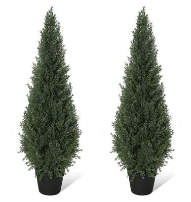 Image de Arbre de cèdre artificiel, hauteur de 90 cm, lot de 2, résistant aux UV, résistant aux intempéries, pour intérieur et extérieur