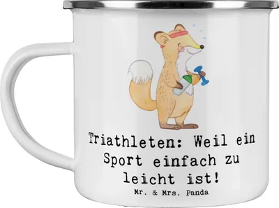 Produktbild von Mr. & Mrs. Panda Pott Triathlon Helden - Weiß - Geschenk, Durchhaltevermögen, Training, Teamsport, Herausforderung, Sportler, Emaille Tasse, Becher, Ausdauersport, Haferl