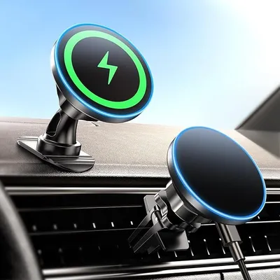 Produktbild von Autoladegerät, 15 W, 2-in-1, magnetisch, kabellos, für Magsafe, Telefonhalterung für Lüftungsschlitze/Armaturenbrett
