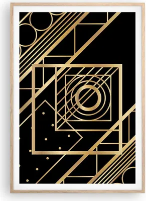 Produktbild von Gerahmtes Poster - Rahmen in heller Eiche - Abstraktion Quadrat Gold - 70x100 cm - Wand Bild - Wanddeko - Wandbilder - Kunstposter - Wandposter - Bilderrahmen - Bilder - Kunstdruck - P2NPA70x100-4375
