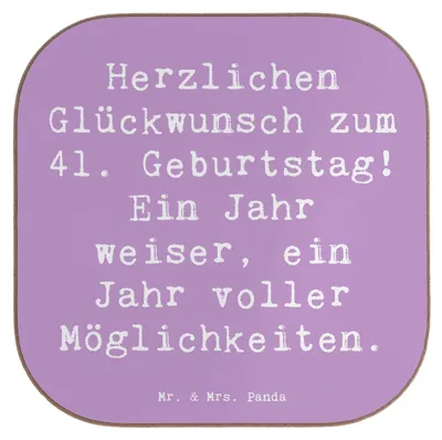 Produktbild von Mr. & Mrs. Panda Untersetzer für Gläser Spruch 41. Geburtstag Weisheit - Lavendeltraum - Geschenk, gläseruntersetzer, Geburtstagsgeschenk, Coaster, Happy Birthday, Glück