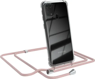 Produktbild von EAZY CASE Handykette kompatibel mit Samsung Galaxy M31, Handyhülle mit Umhängeband, Handykordel, Schutzhülle Clear, Band in Rosa
