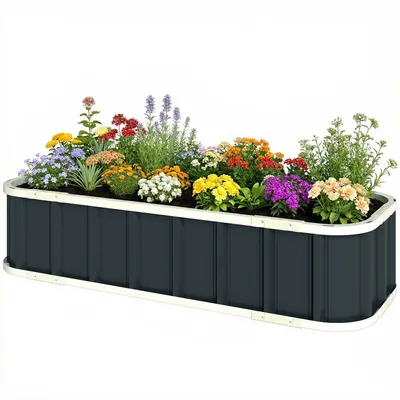 Produktbild von Hochbeet Stahl, Pflanzbeet mit Klickverschlš¹ssen Gefaltete Kante Frš¹hbeet 136 x 52 x 31 cm Dunkelgrau
