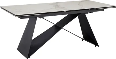 Productafbeelding van WOHNLING Eettafel 180-260 cm, uitschuifbaar, keramisch glas, wit. Keramische tafel met marmerlook, groot design keukentafel, rechthoekig, extravagante eettafel